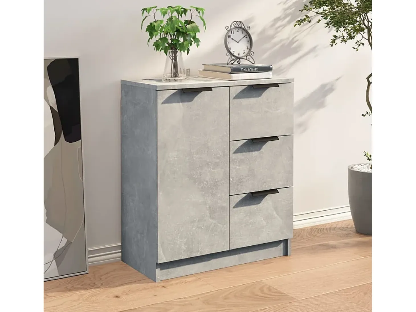Aparador de hormigón gris 60x30x70 cm Madera de ingeniería
