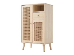 Aparador de madera, 2 puertas de ratán, 1 cajón, gran espacio de almacenaje, para salón y entrada (60x40x101 cm)