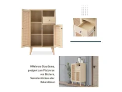 Aparador de madera, 2 puertas de ratán, 1 cajón, gran espacio de almacenaje, para salón y entrada (60x40x101 cm)
