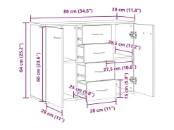 Aparador de madera antigua 88x30x64 cm madera contrachapada