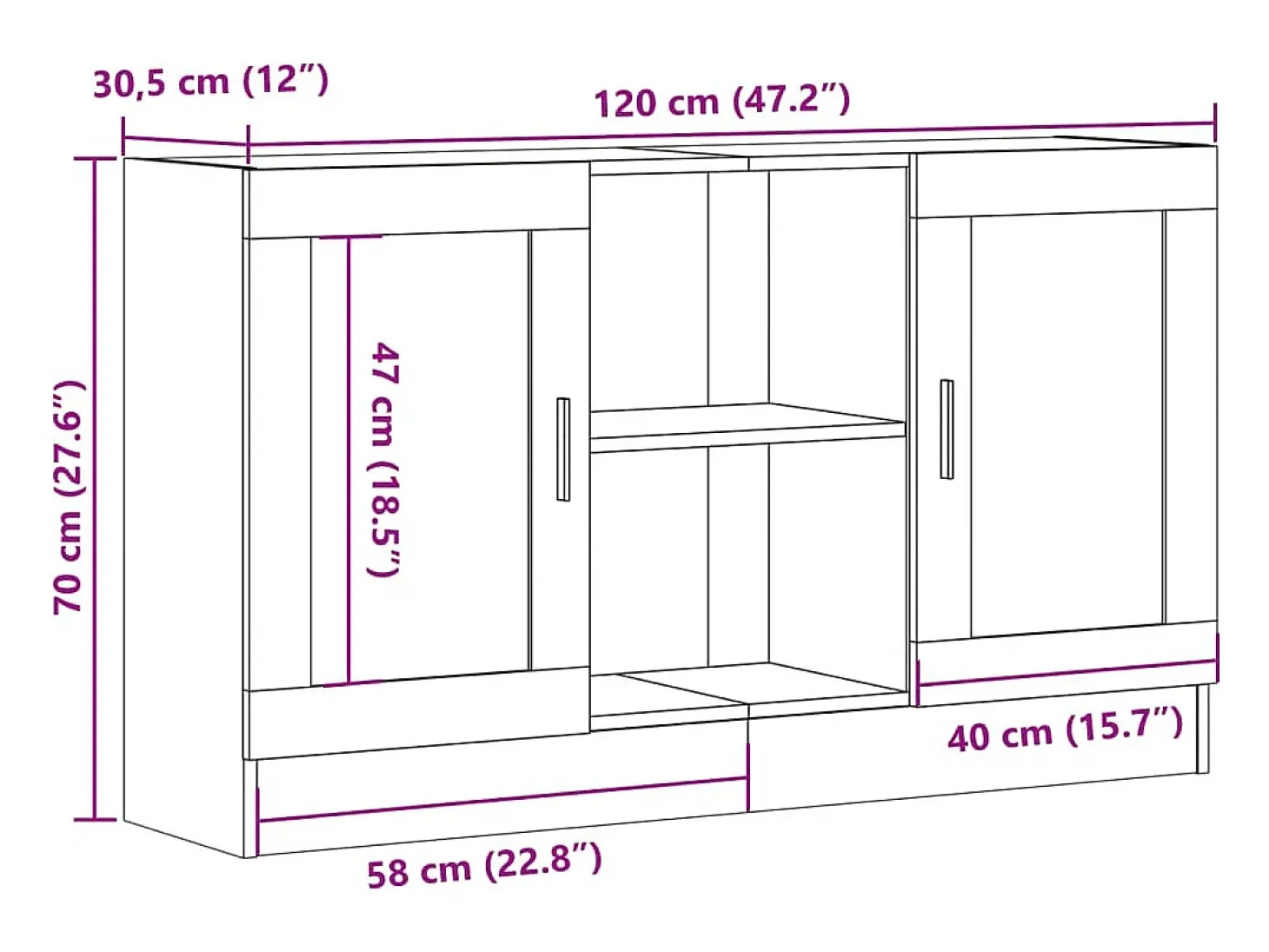 Aparador de madera antigua 120x30,5x70 cm madera contrachapada