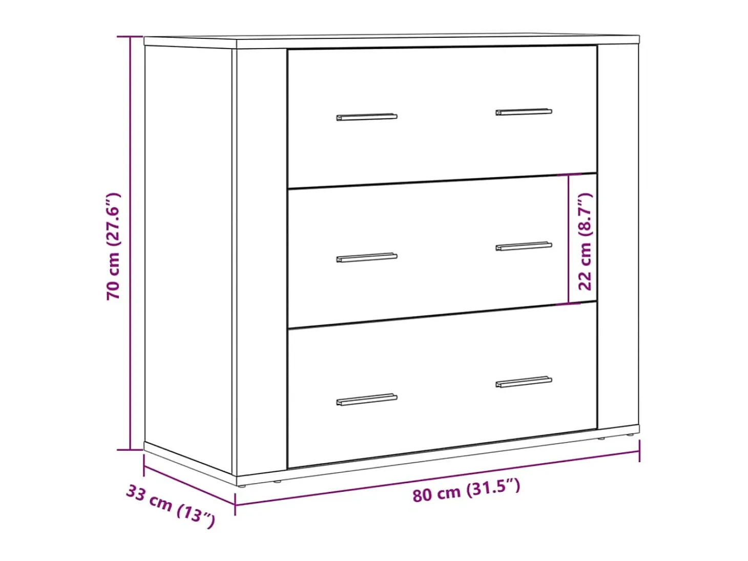 Aparador de madera antigua 80x33x70 cm madera contrachapada