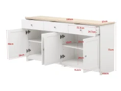 Aparador de madera blanca, armario de almacenamiento, estante ajustable, cocina, sala de estar, comedor