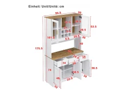 Aparador de madera blanca, 94,5 x 30 x 175,5 cm, diseño moderno para salón y comedor.