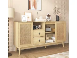 Aparador de madera con 3 puertas y 2 cajones para almacenaje multifuncional 155x38x80 cm