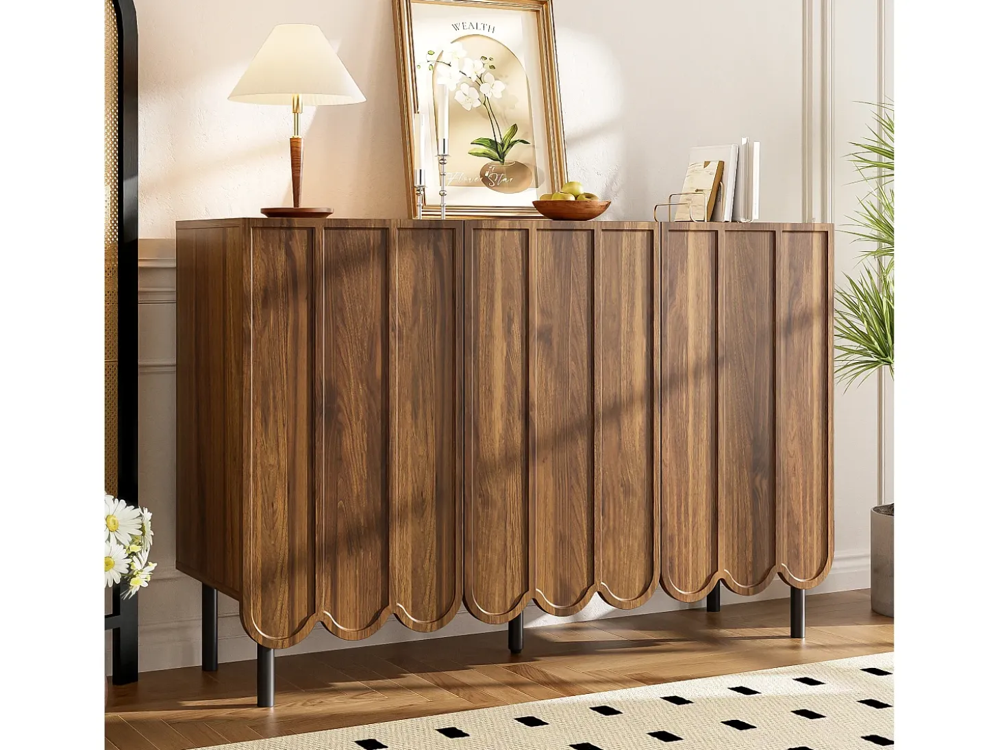 Aparador de madera con 3 puertas a rayas y estantes ajustables - para salón y comedor