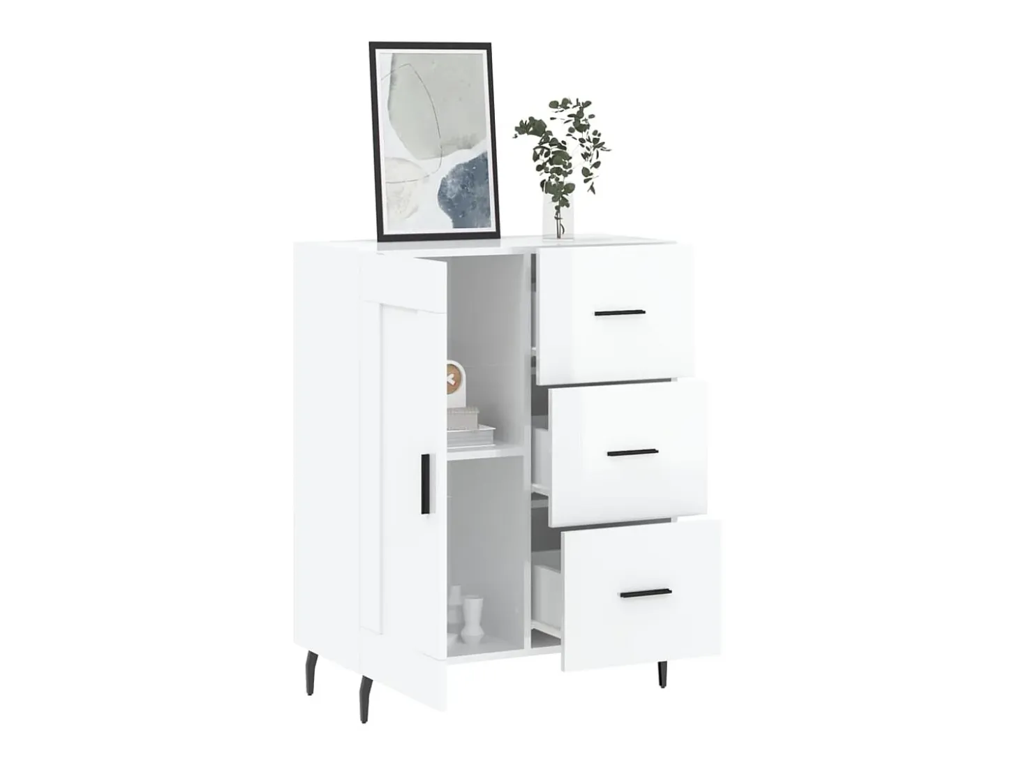 Aparador de madera contrachapada blanco brillante 69,5x34x90 cm ES87235