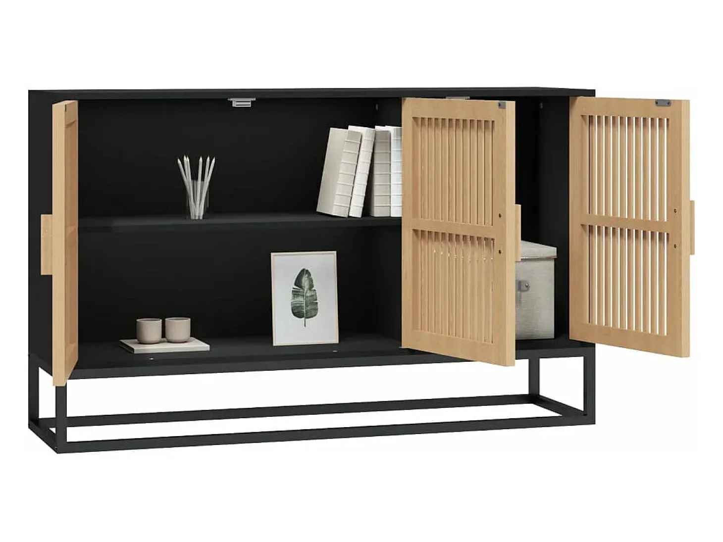 Aparador de madera contrachapada negro 105x30x65 cm
