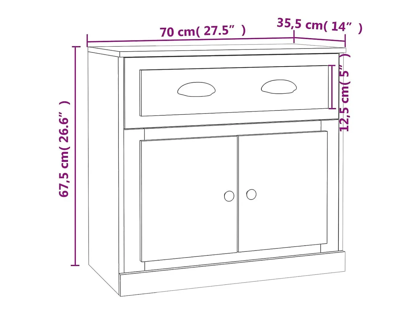 Aparador de madera contrachapada gris hormigón 70x35,5x67,5 cm