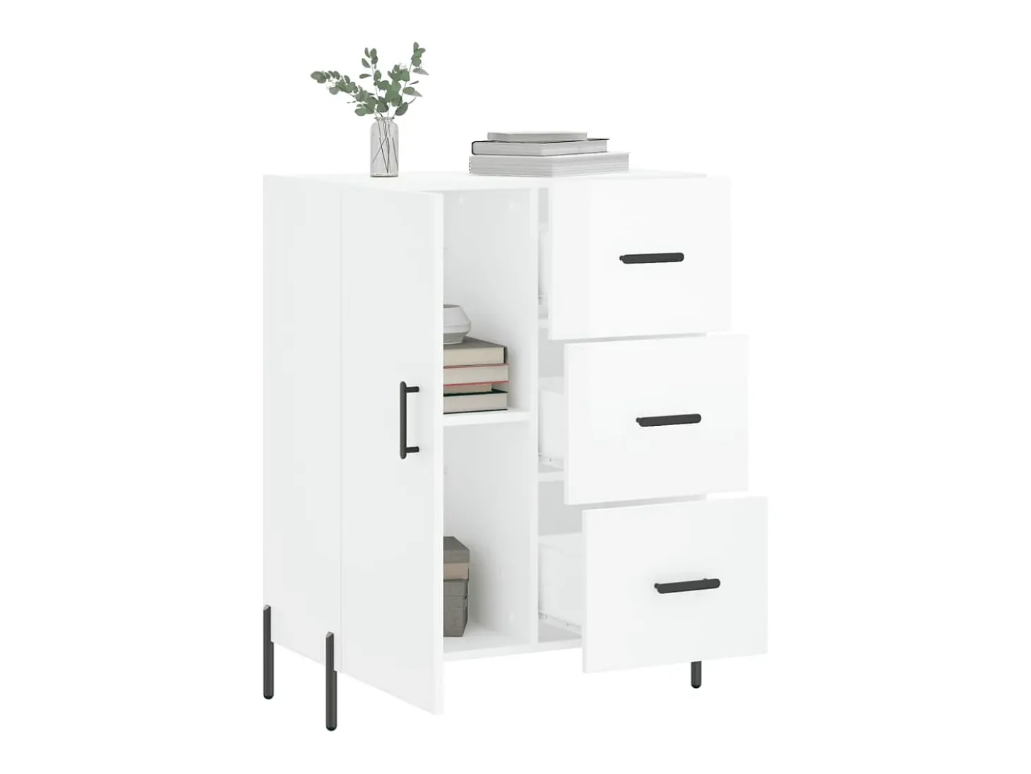 Aparador de madera contrachapada blanco brillante 69,5x34x90 cm