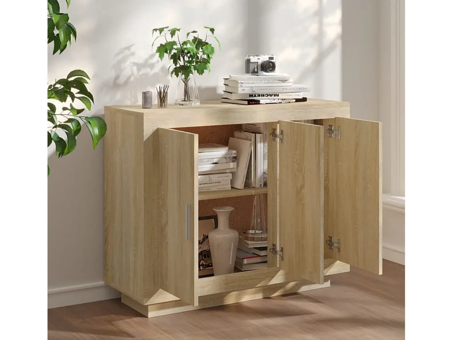 Aparador de madera contrachapada color roble Sonoma 92x35x75 cm ES34945