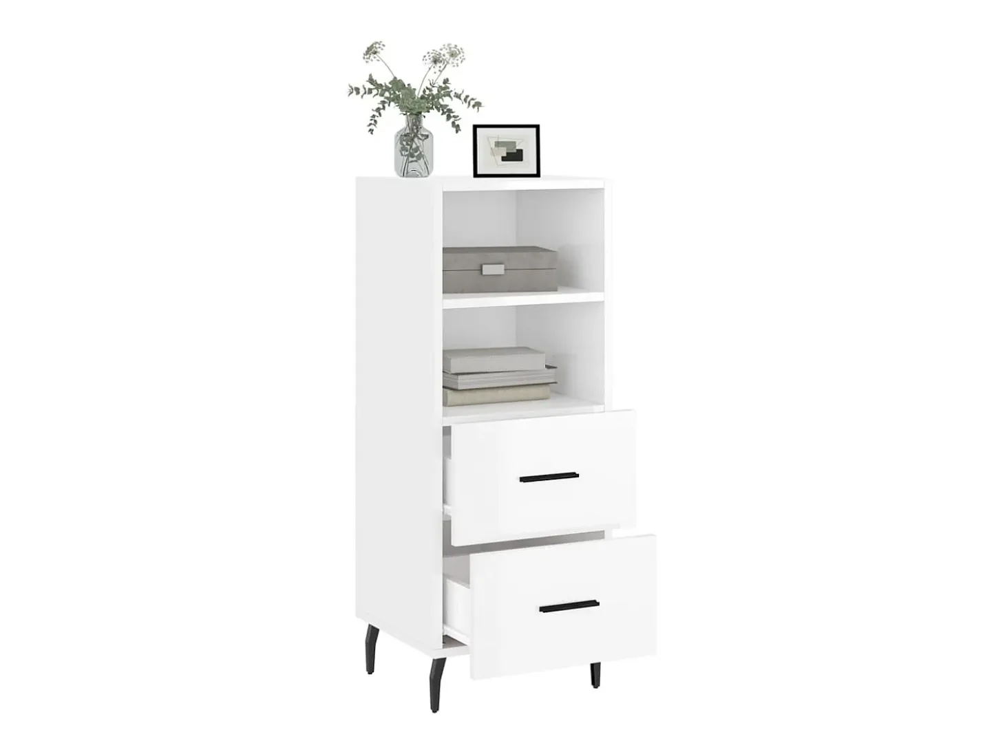 Aparador de madera contrachapada blanco brillante 34,5x34x90 cm ES87074