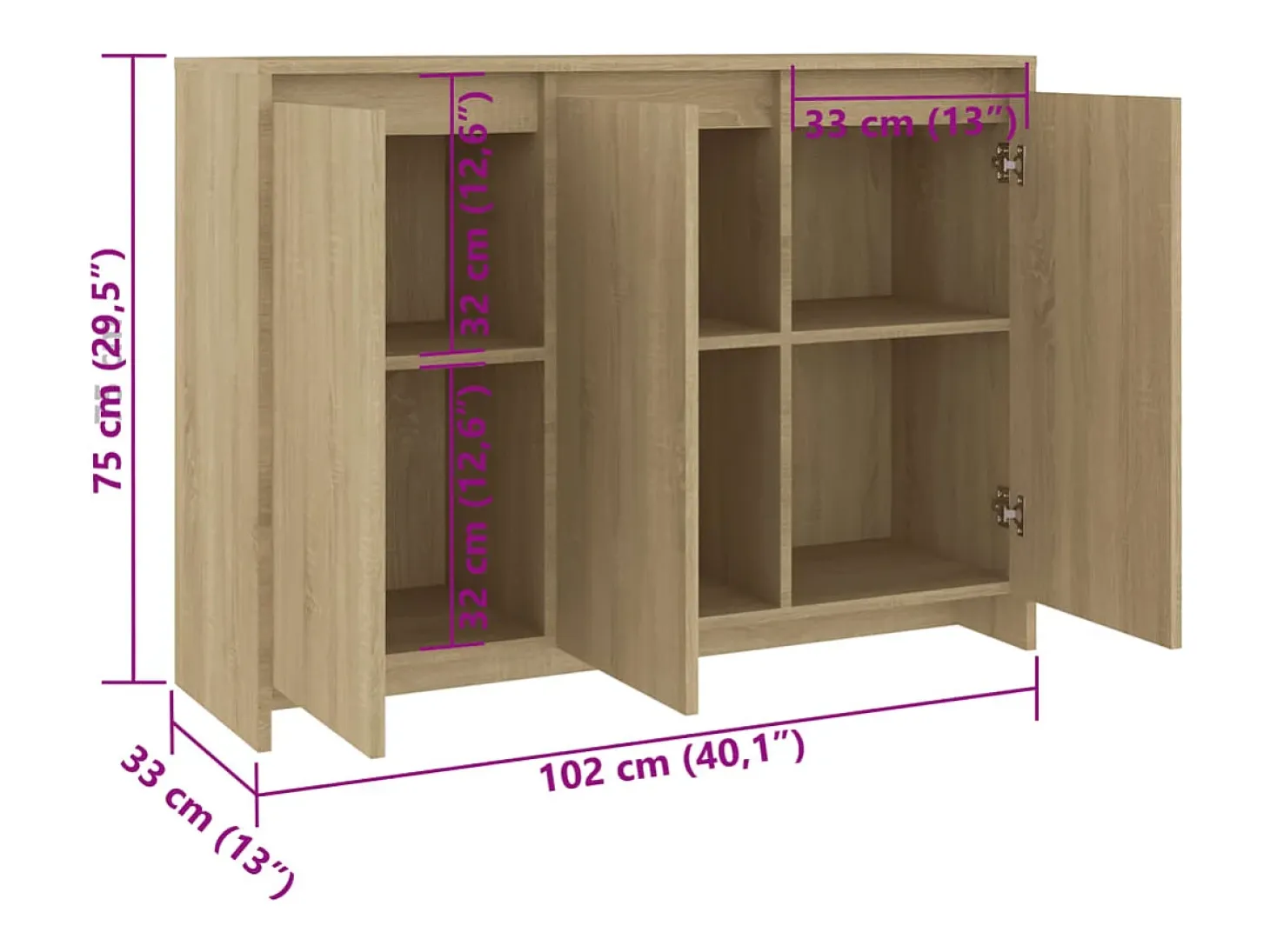 Aparador de madera contrachapada roble Sonoma 102x33x75 cm