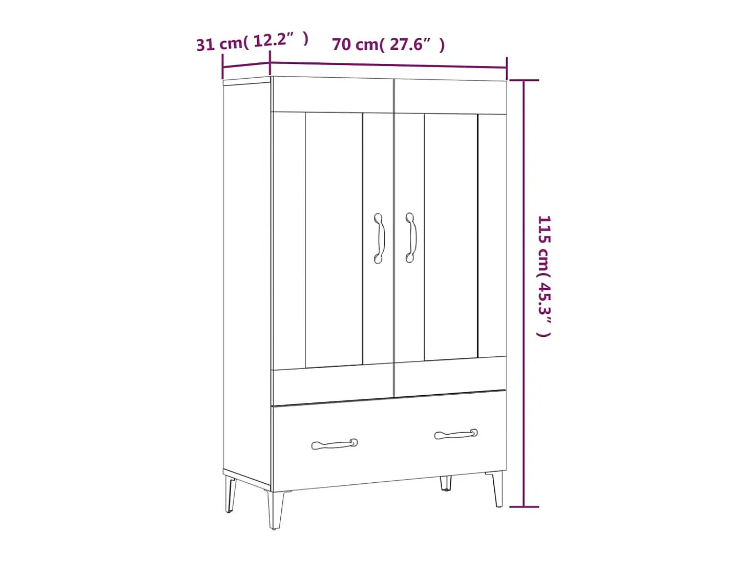 Aparador de madera contrachapada roble ahumado 70x31x115 cm