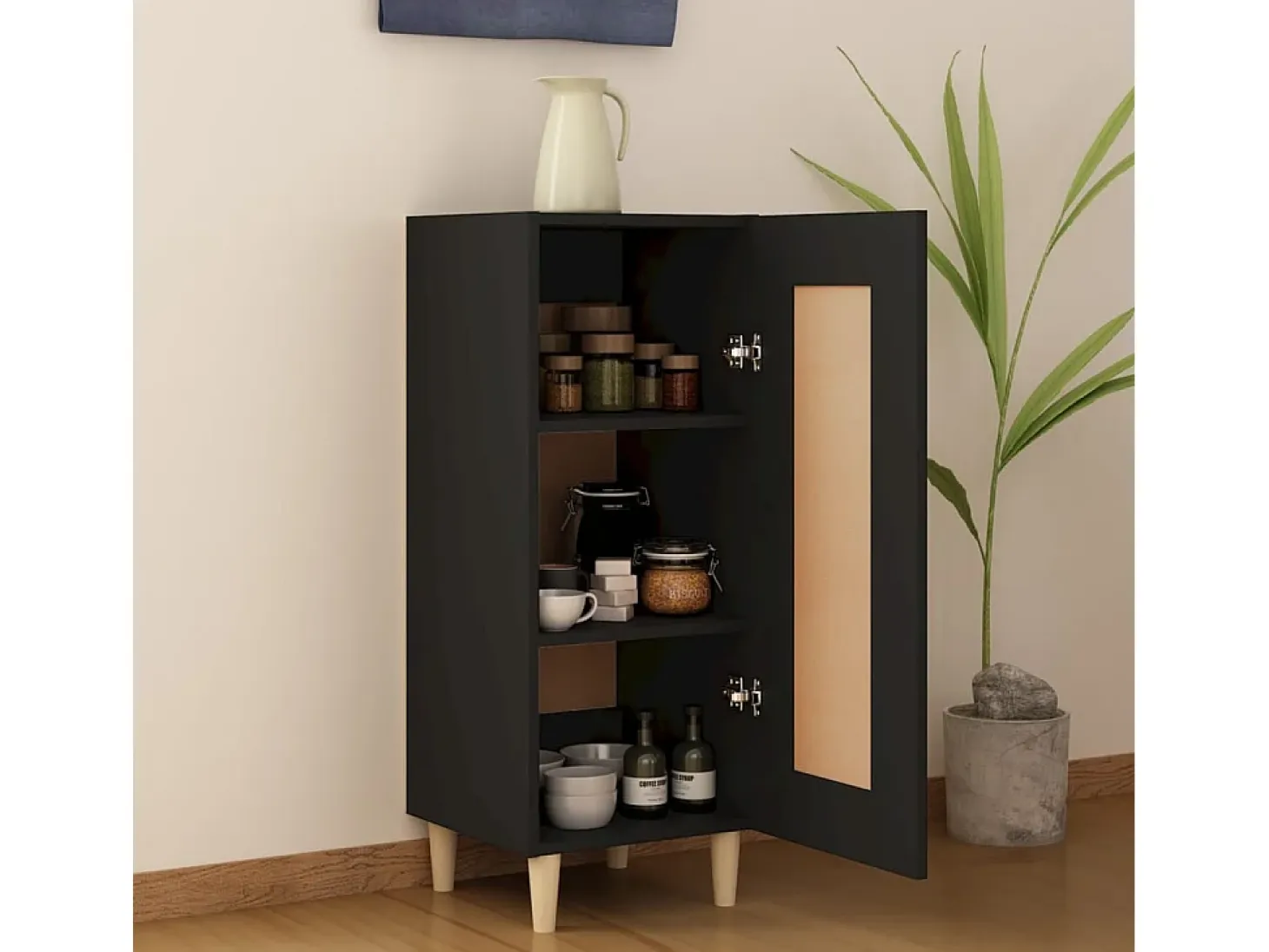 Aparador de madera contrachapada negro 34,5x34x90 cm ES71128