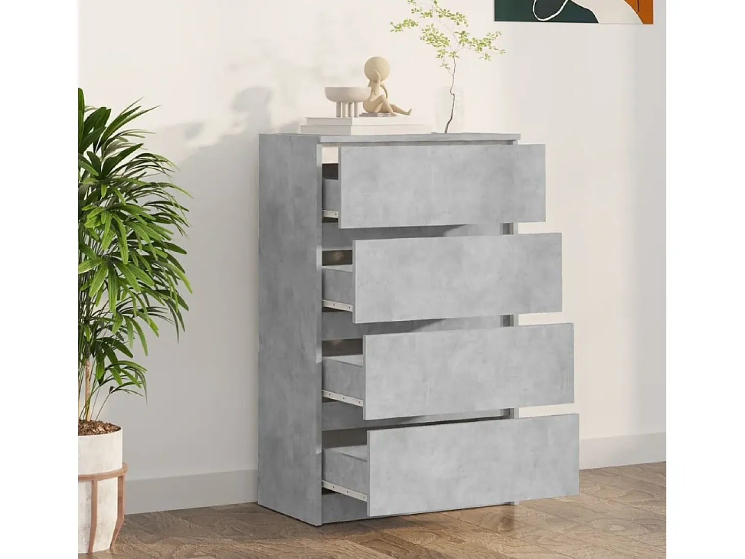 Aparador de madera contrachapada gris hormigón 60x35x98,5 cm ES78694