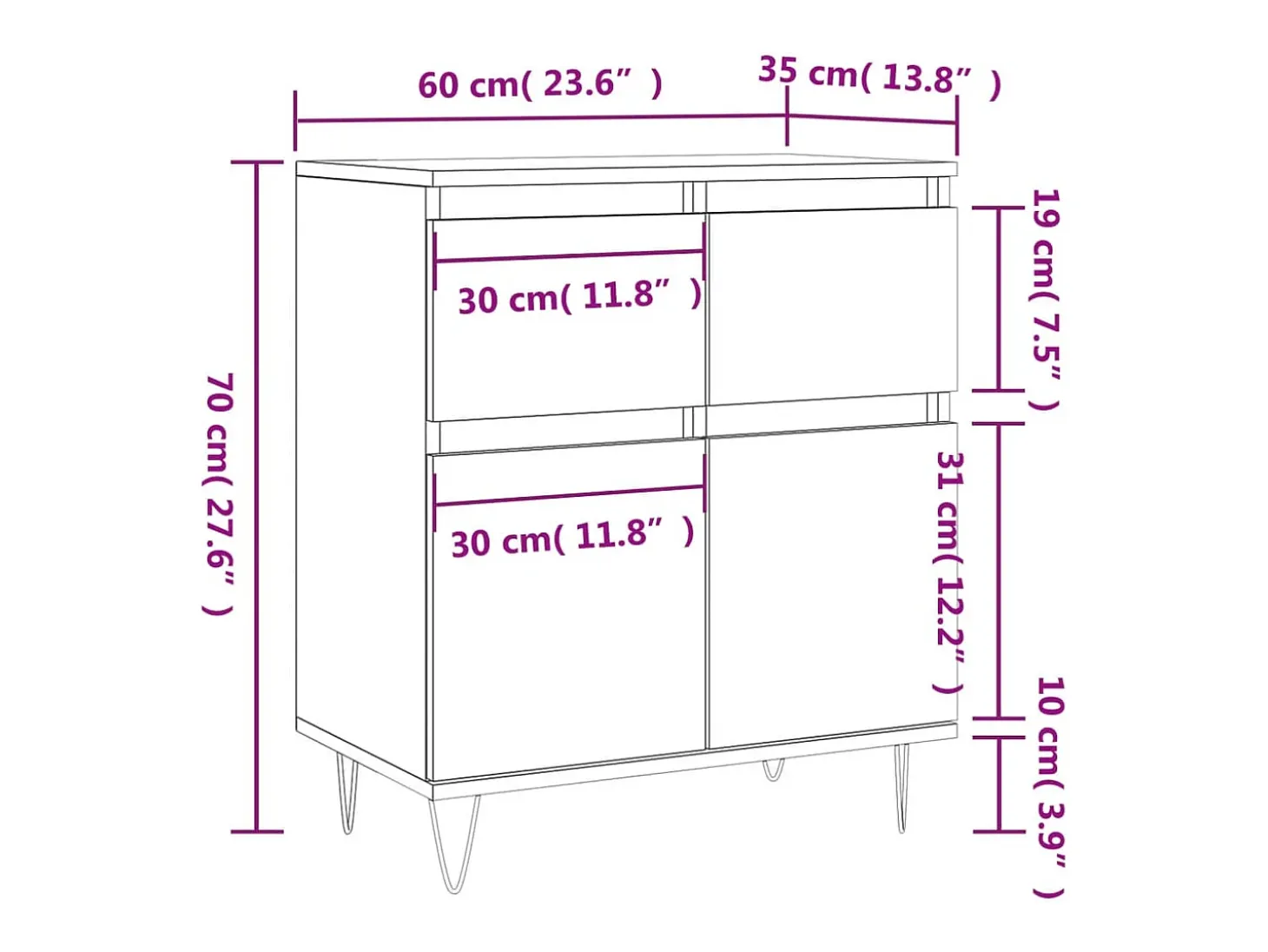 Aparador de madera contrachapada blanco 60x35x70 cm