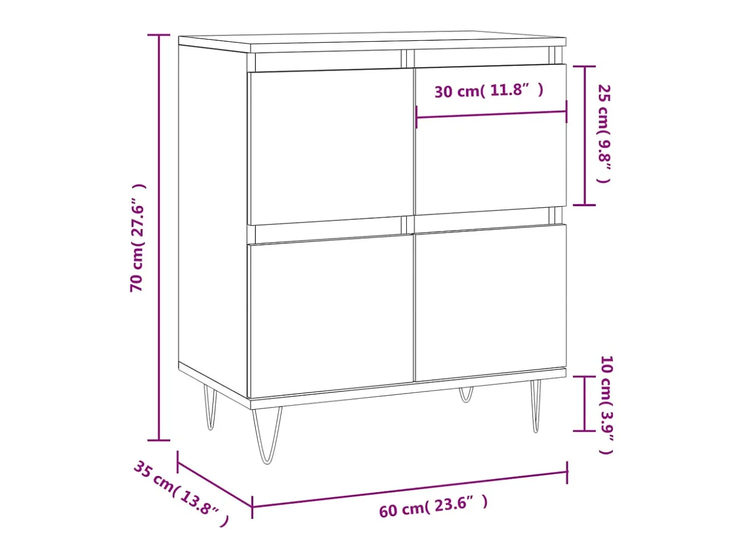 Aparador de madera contrachapada gris Sonoma 60x35x70 cm