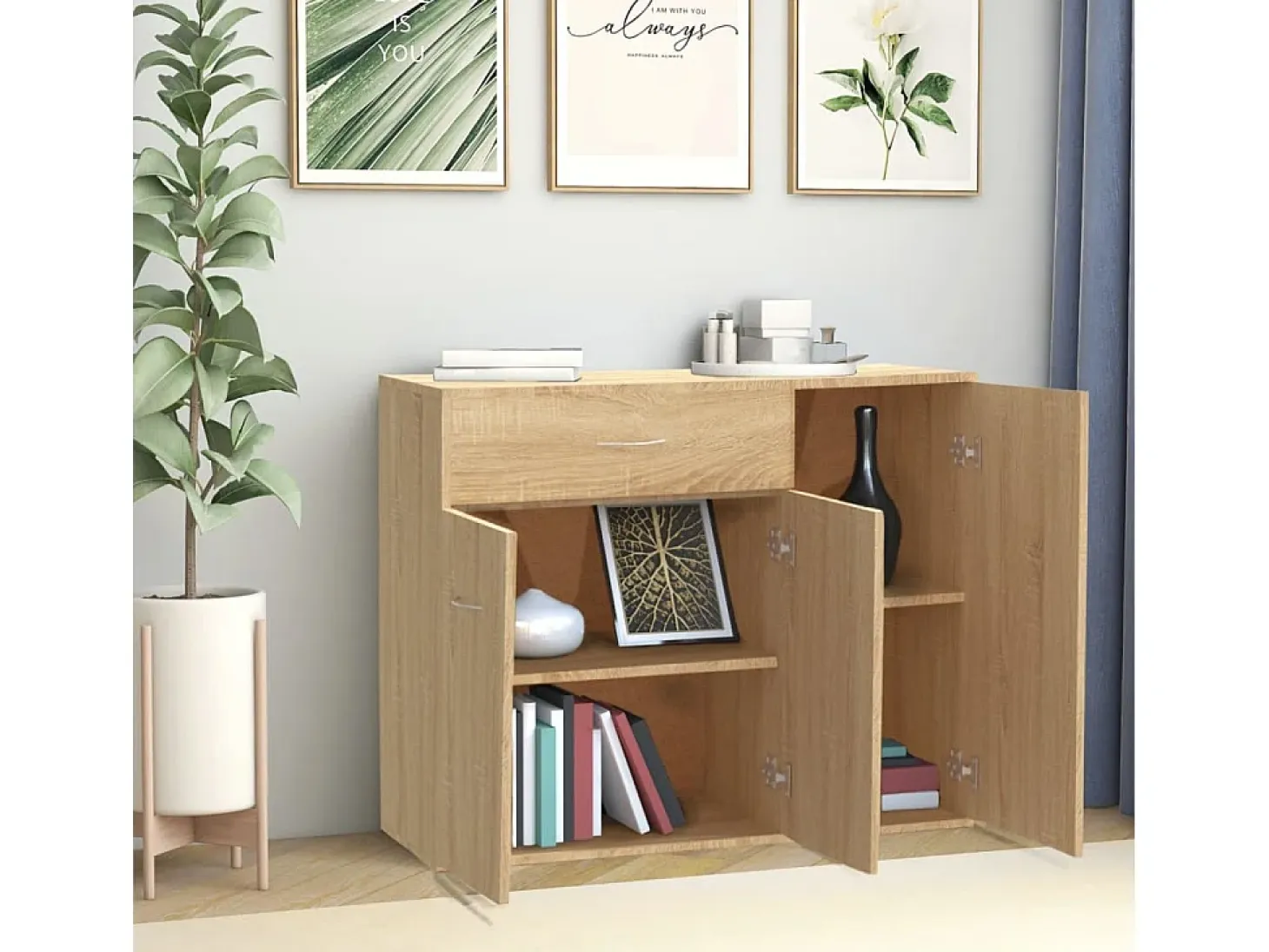 Aparador de madera contrachapada color roble Sonoma 88x30x70 cm