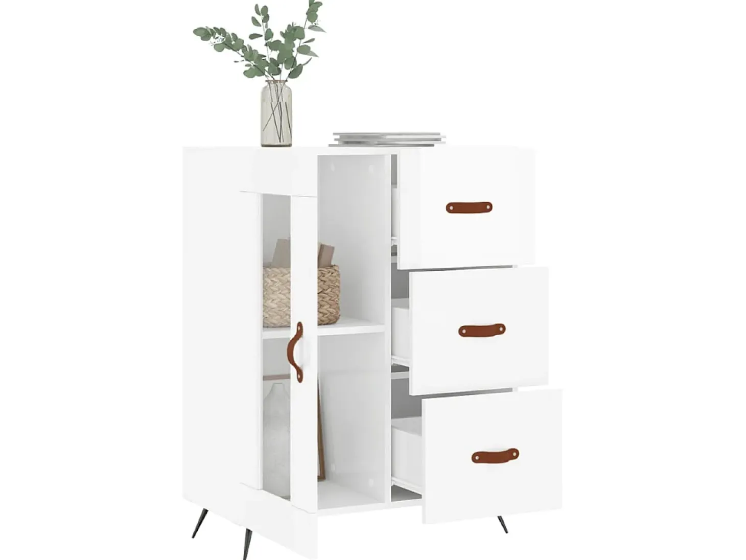 Aparador de madera contrachapada blanco brillante 69,5x34x90 cm ES91520