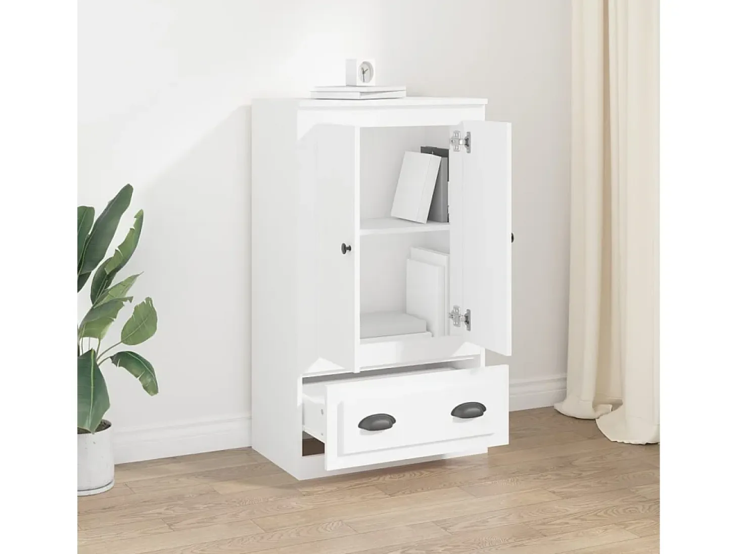 Aparador de madera contrachapada blanco 60x35,5x103,5 cm ES55870