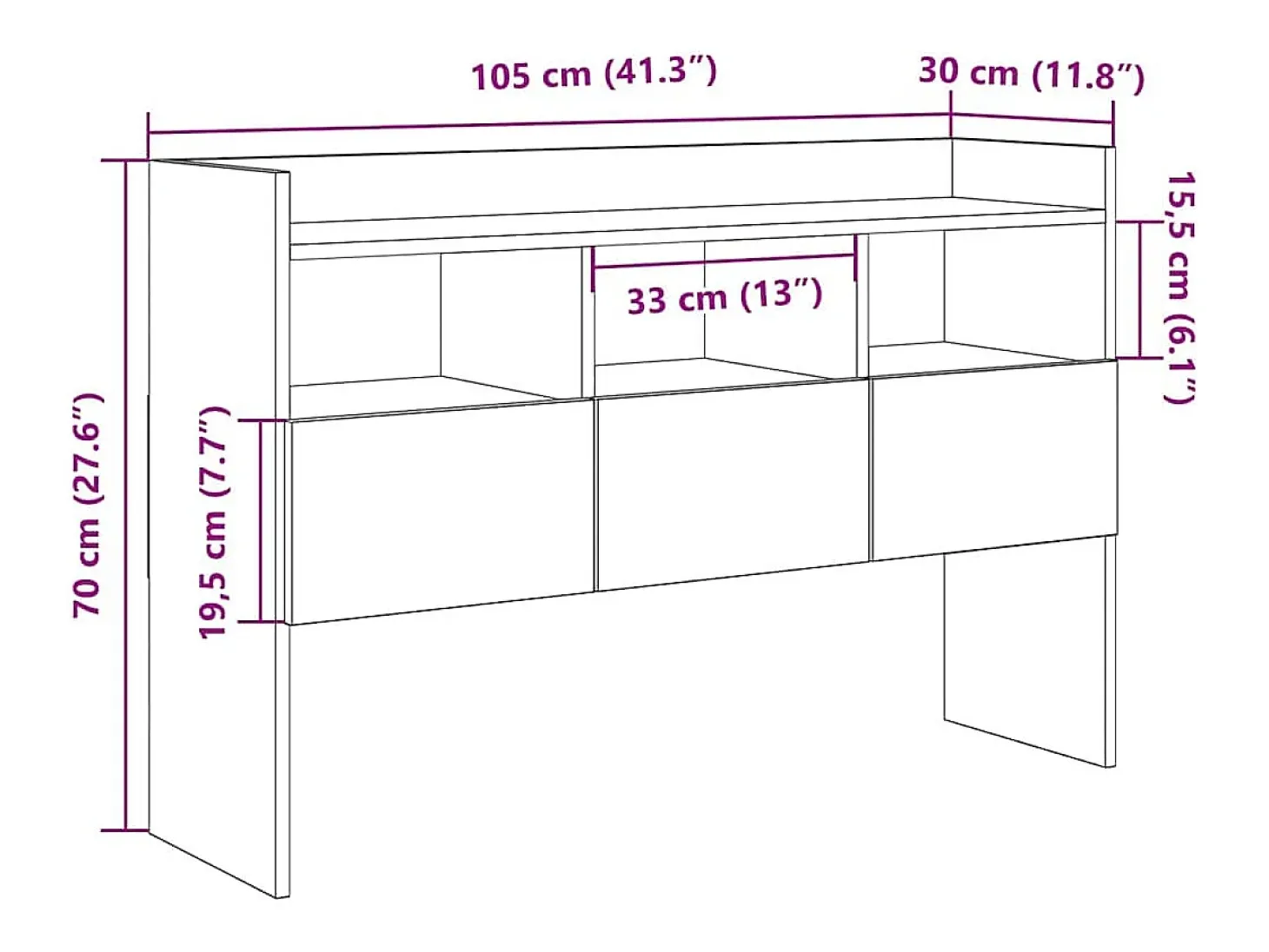 Aparador de madera contrachapada madera vieja 105x30x70 cm