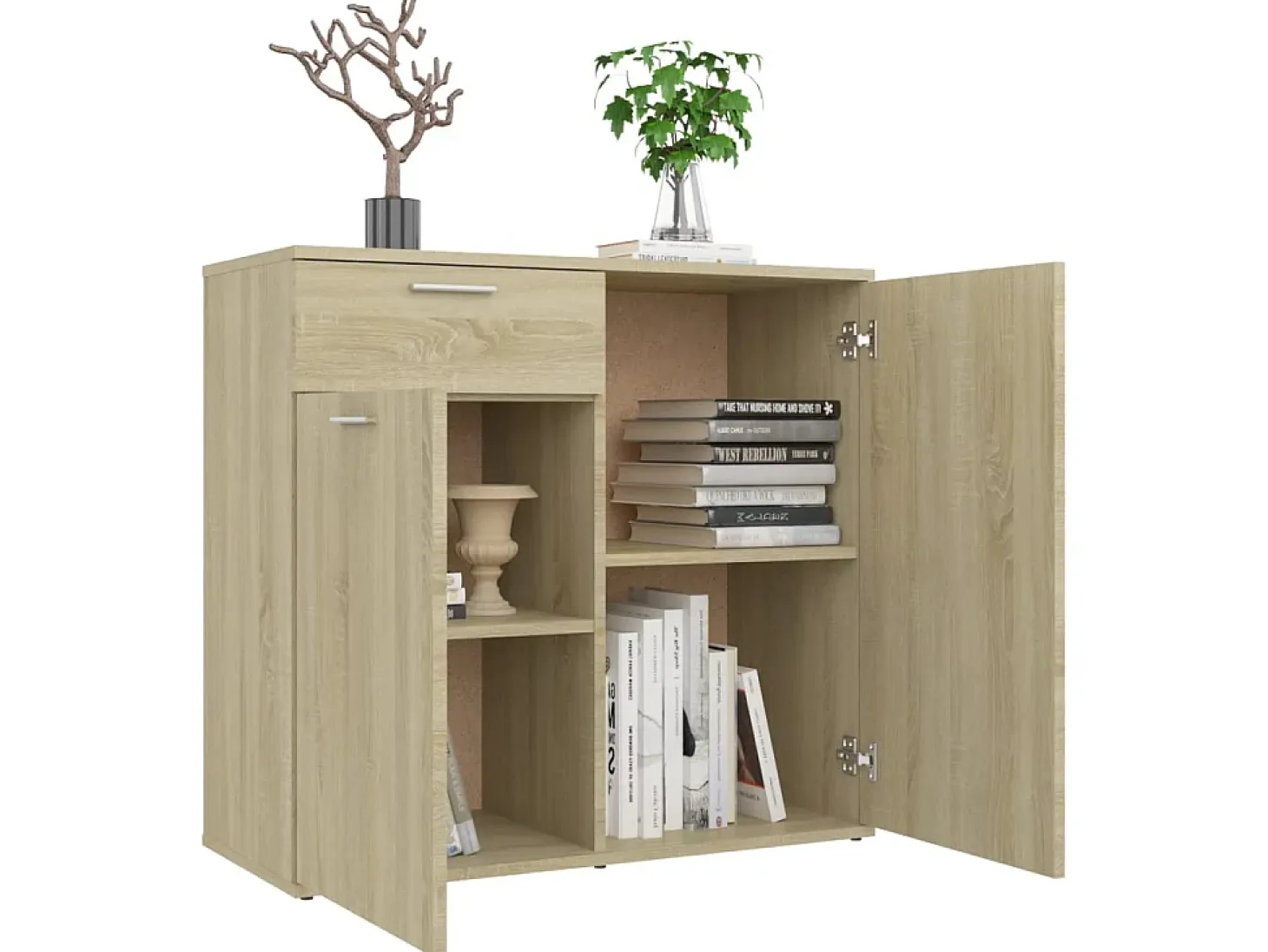 Aparador de madera contrachapada color roble Sonoma 80x36x75 cm ES44165