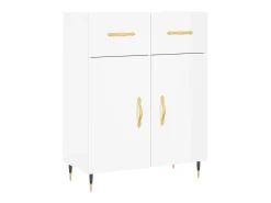 Aparador de madera contrachapada blanco brillante 69,5x34x90 cm