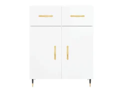 Aparador de madera contrachapada blanco brillante 69,5x34x90 cm
