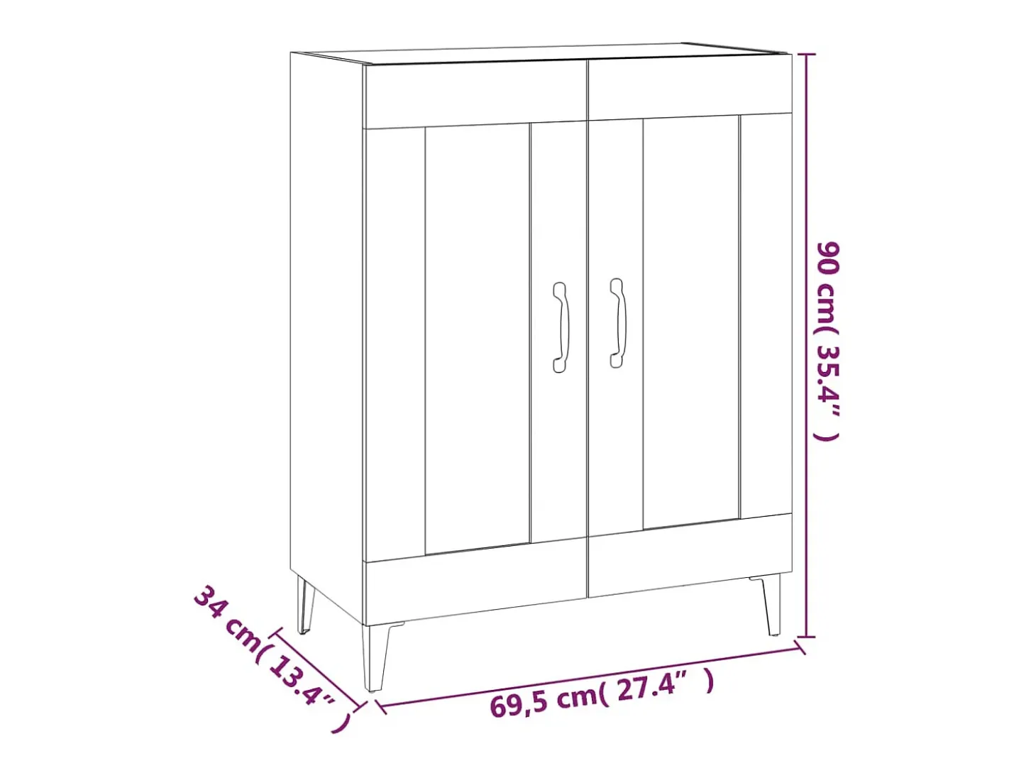Aparador de madera contrachapada color roble 69,5x34x90 cm