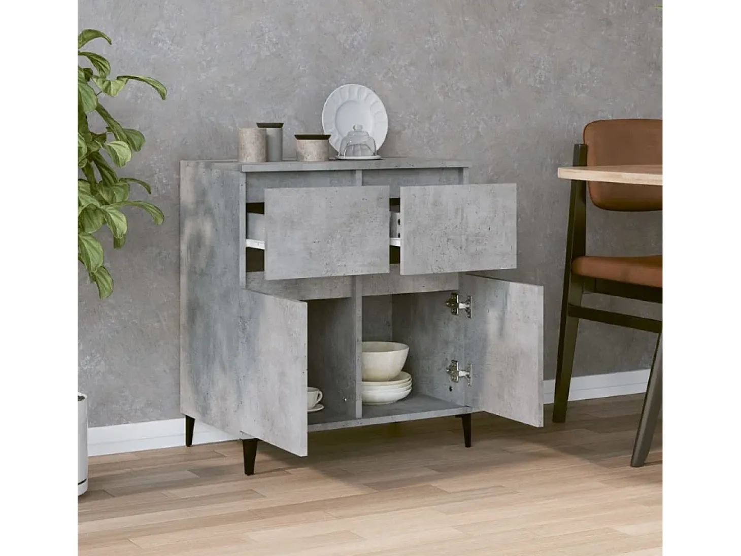 Aparador de madera contrachapada gris hormigón 60x35x70 cm ES78819