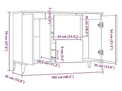 Aparador de madera contrachapada gris hormigón 102x35x70 cm