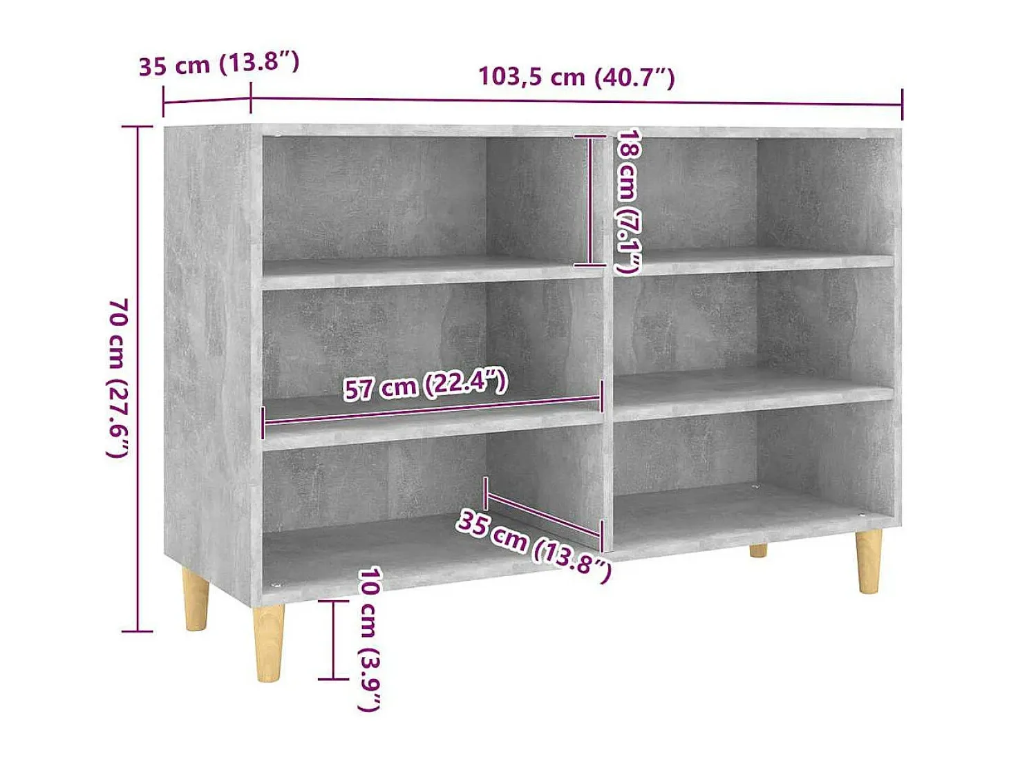 Aparador de madera contrachapada gris hormigón 103,5x35x70 cm