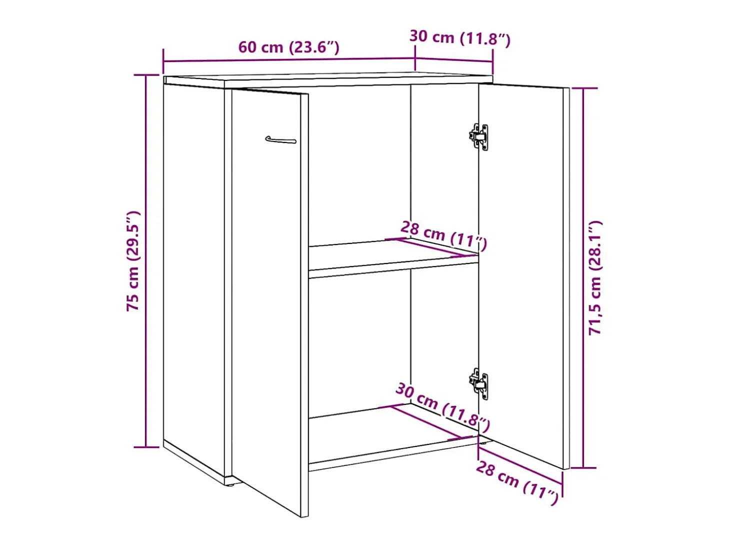 Aparador de madera contrachapada madera envejecida 60x30x75 cm