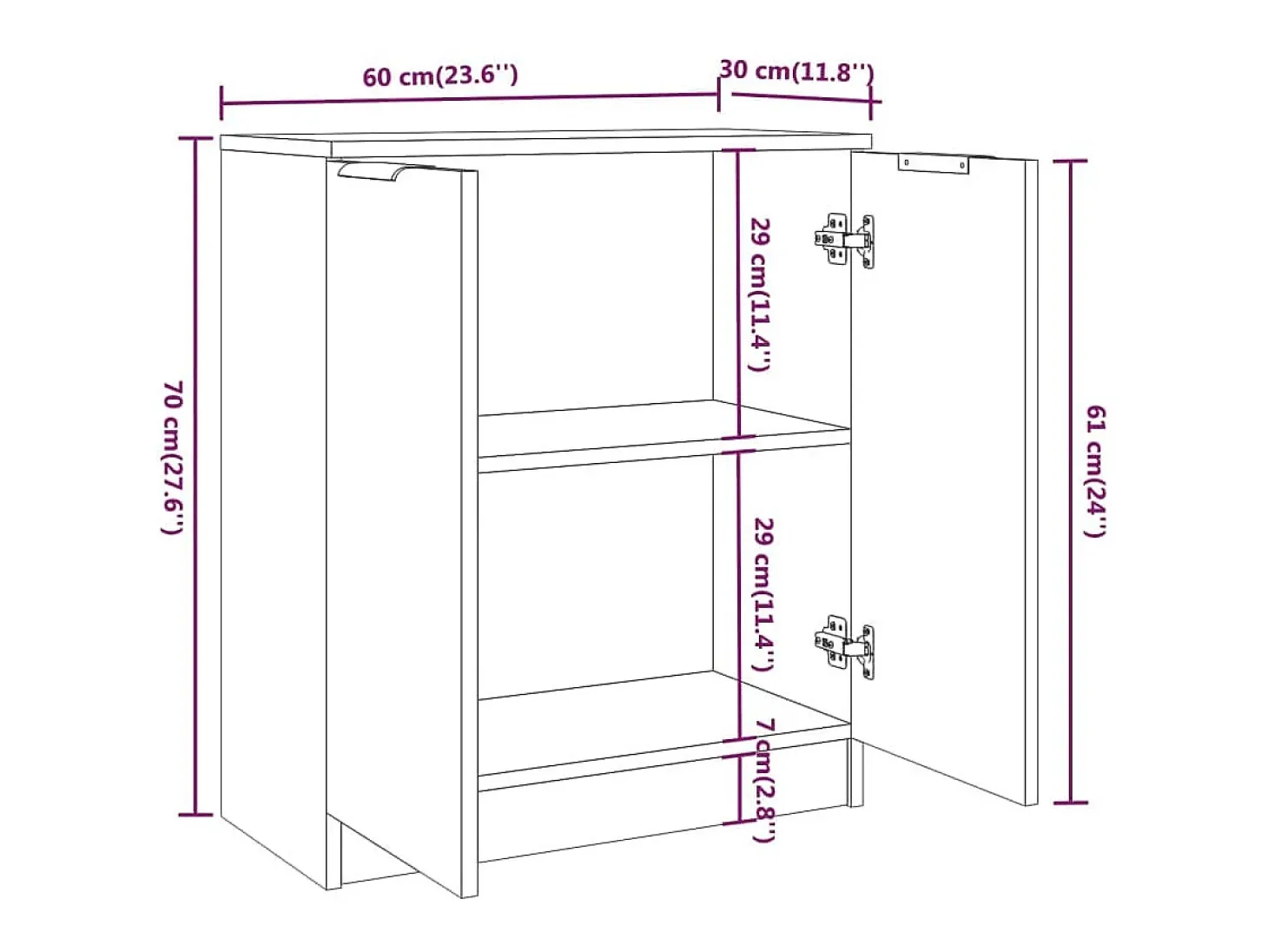 Aparador de madera contrachapada blanco 60x30x70 cm