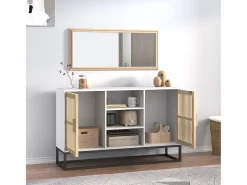 Aparador de madera contrachapada blanco 105x30x65 cm