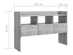 Aparador de madera contrachapada gris hormigón 105x30x70 cm