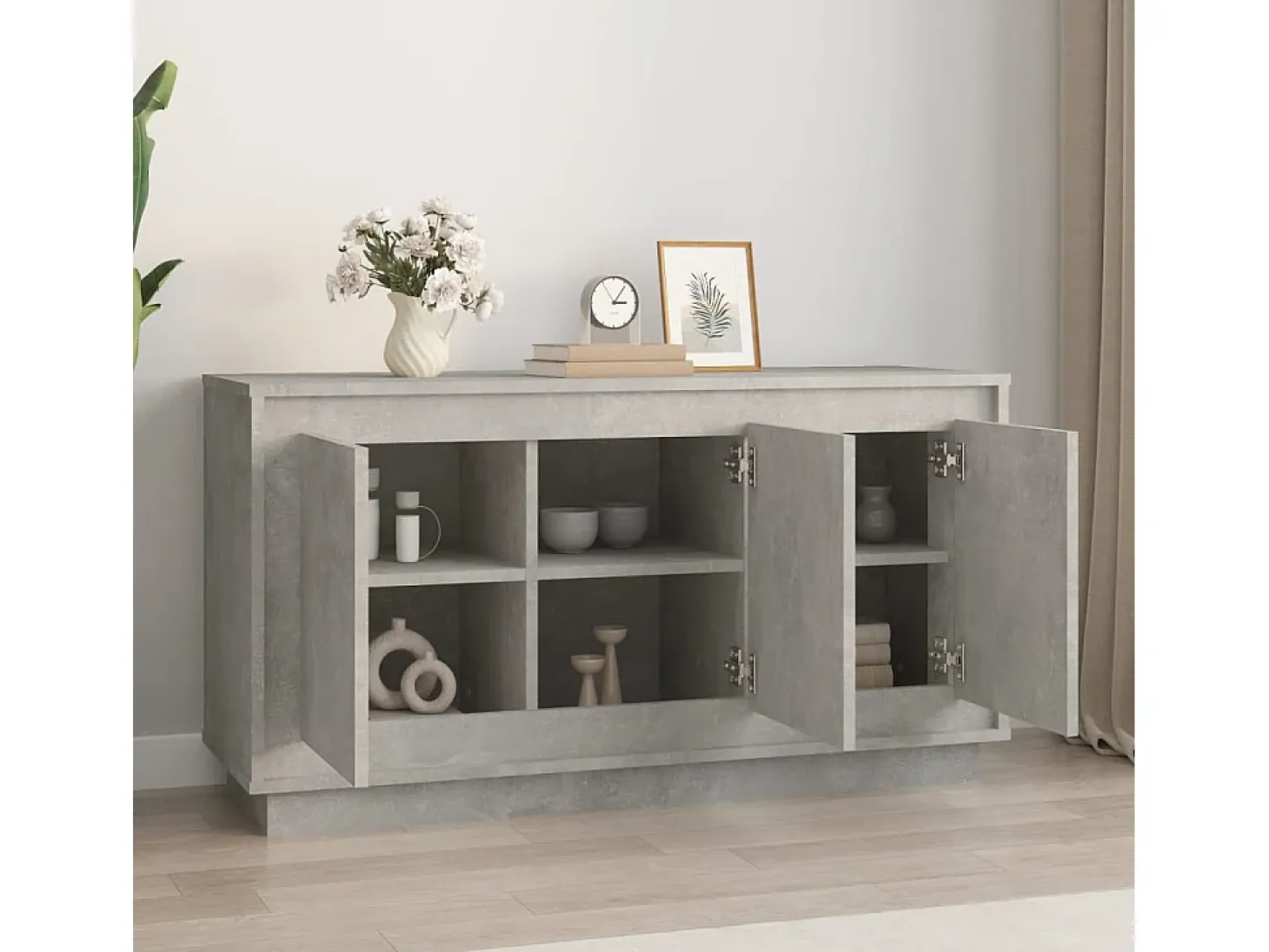 Aparador de madera contrachapada gris hormigón 102x35x55 cm
