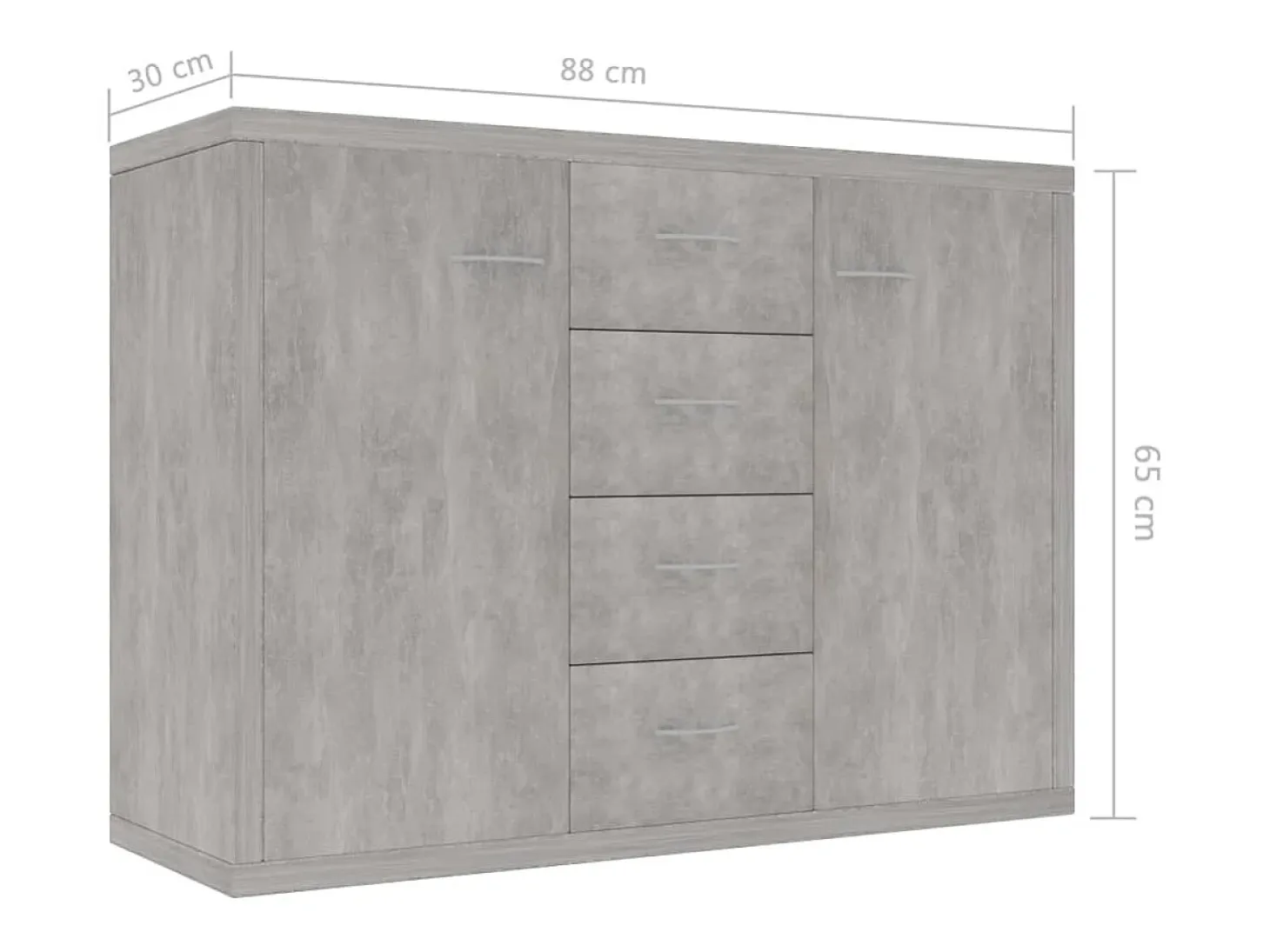 Aparador de madera contrachapada gris hormigón 88x30x65 cm