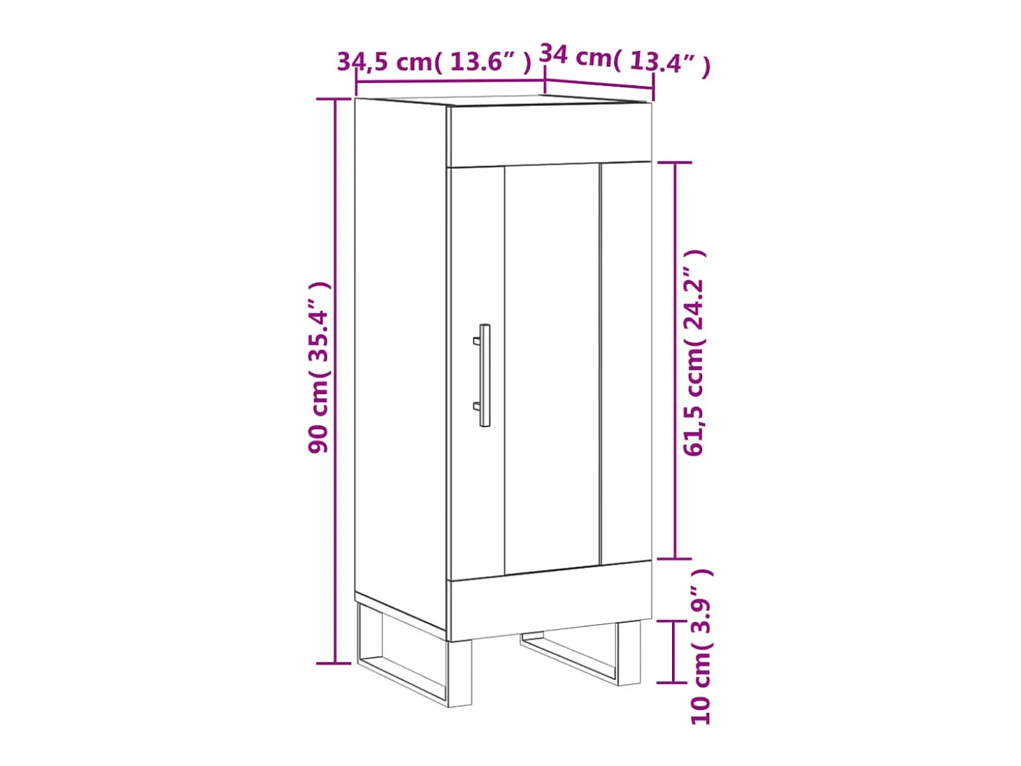 Aparador de madera contrachapada blanco brillante 34,5x34x90 cm