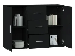 Aparador de madera contrachapada negro 91x29,5x65 cm