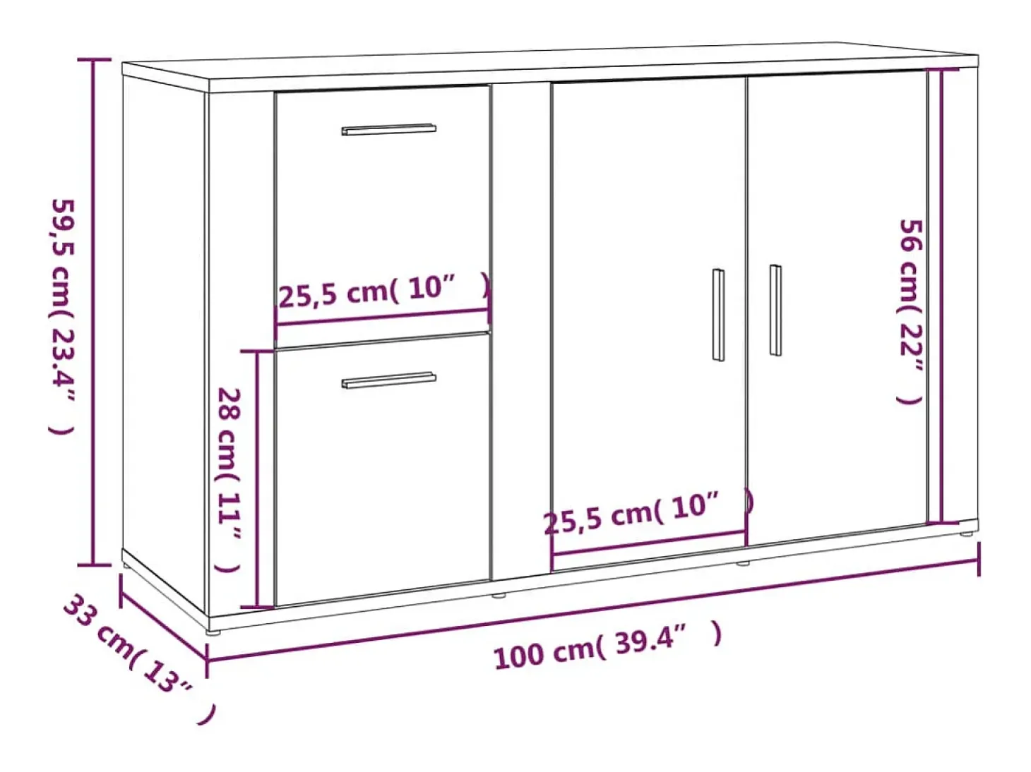Aparador de madera contrachapada blanco 100x33x59,5 cm