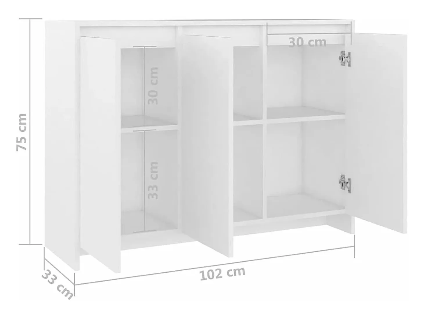 Aparador de madera contrachapada blanco 102x33x75 cm