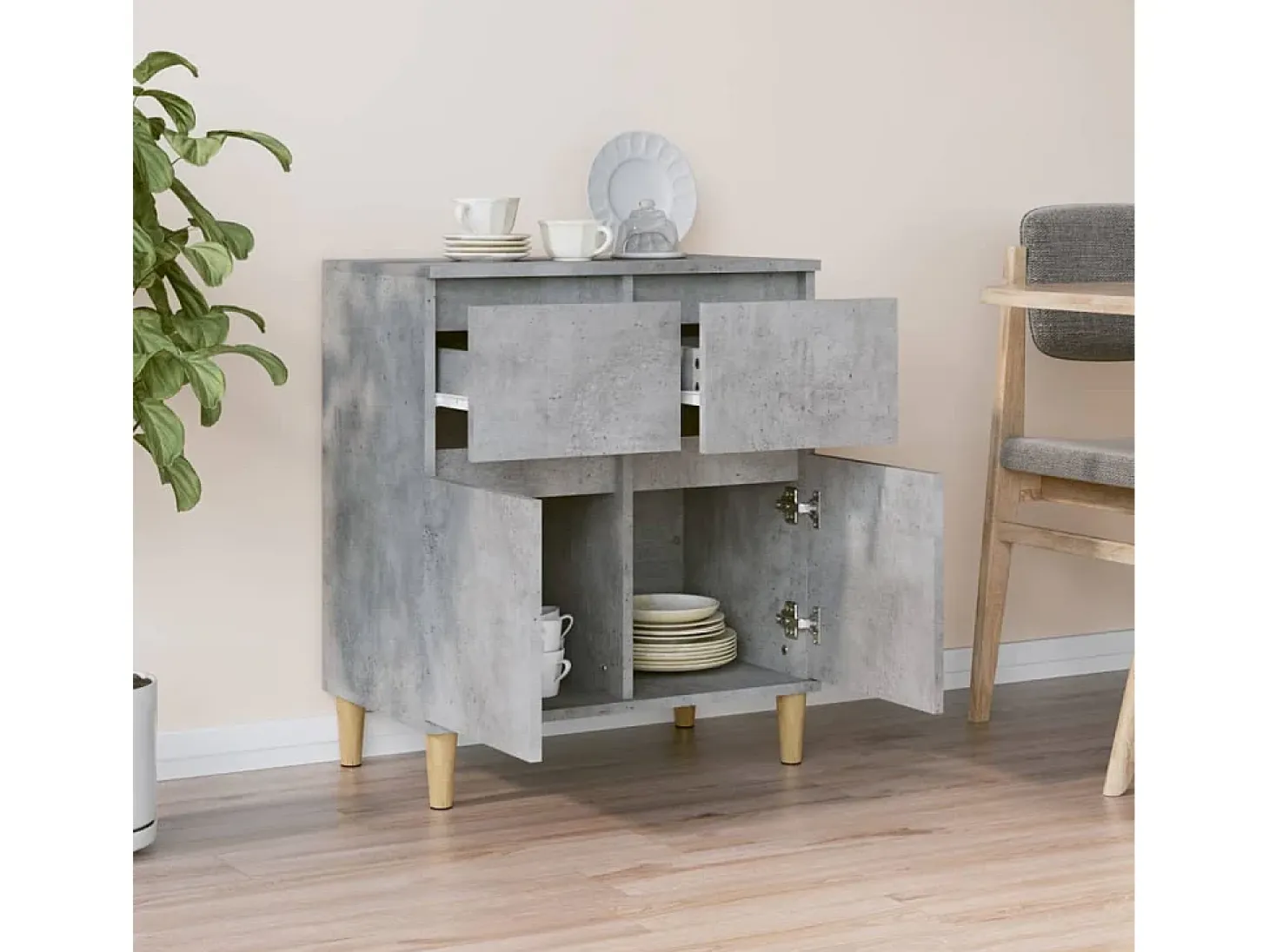 Aparador de madera contrachapada gris hormigón 60x35x70 cm ES71544