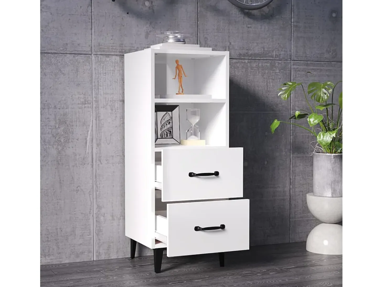 Aparador de madera contrachapada blanco brillante 34,5x34x90 cm ES94115
