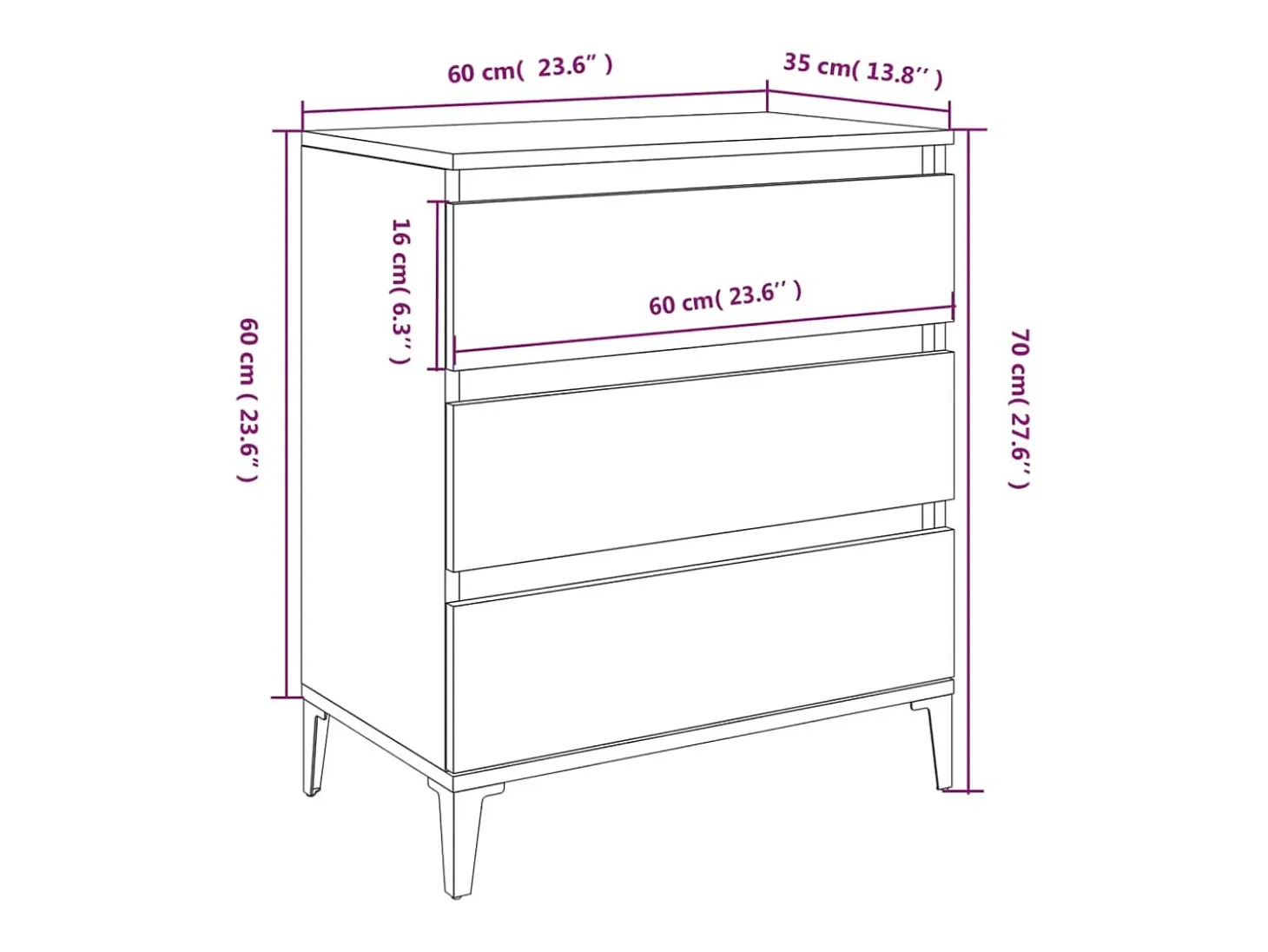 Aparador de madera contrachapada gris Sonoma 60x35x70 cm