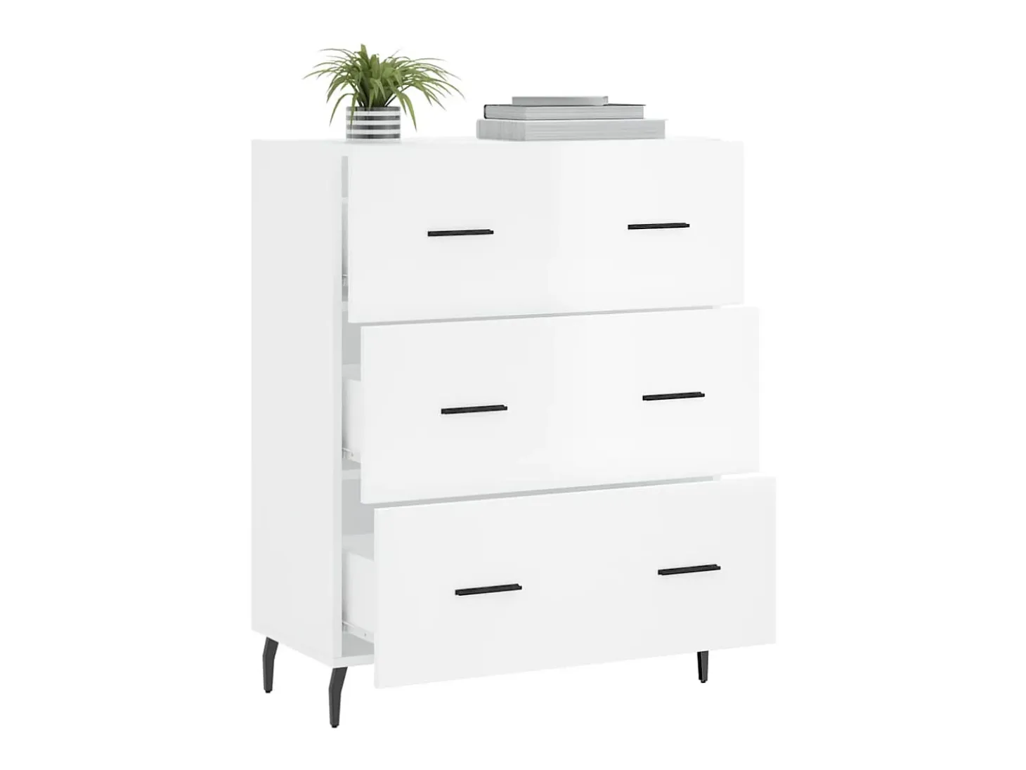 Aparador de madera contrachapada blanco brillante 69,5x34x90 cm ES23616