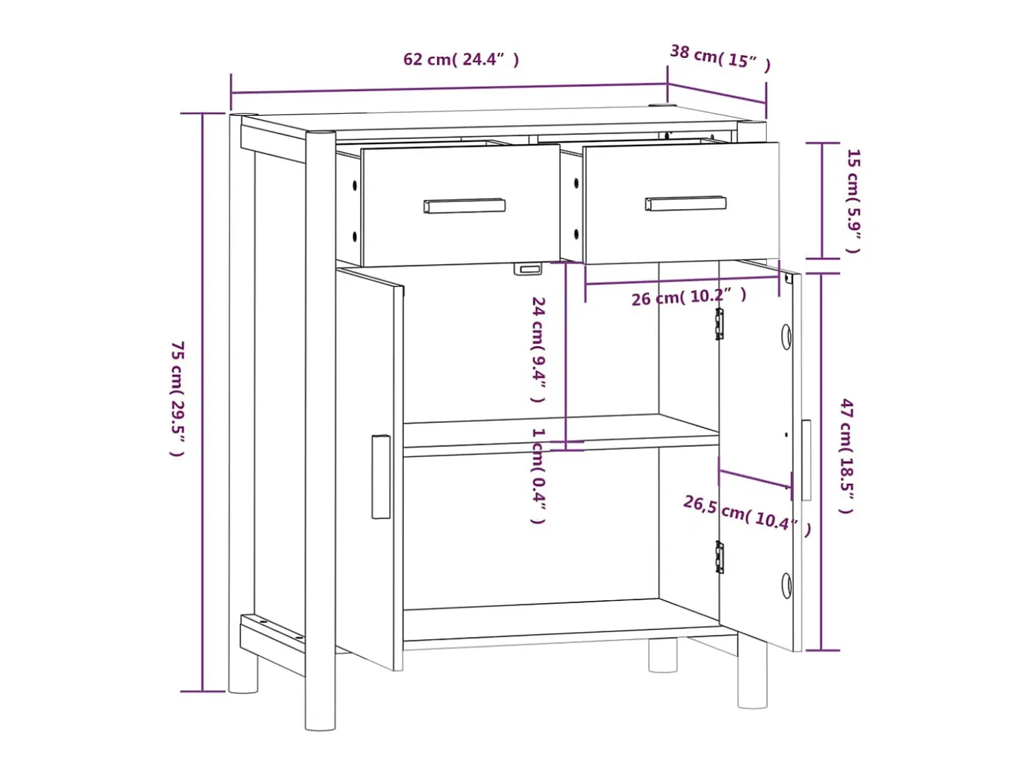 Aparador de madera contrachapada blanco 62x38x75 cm