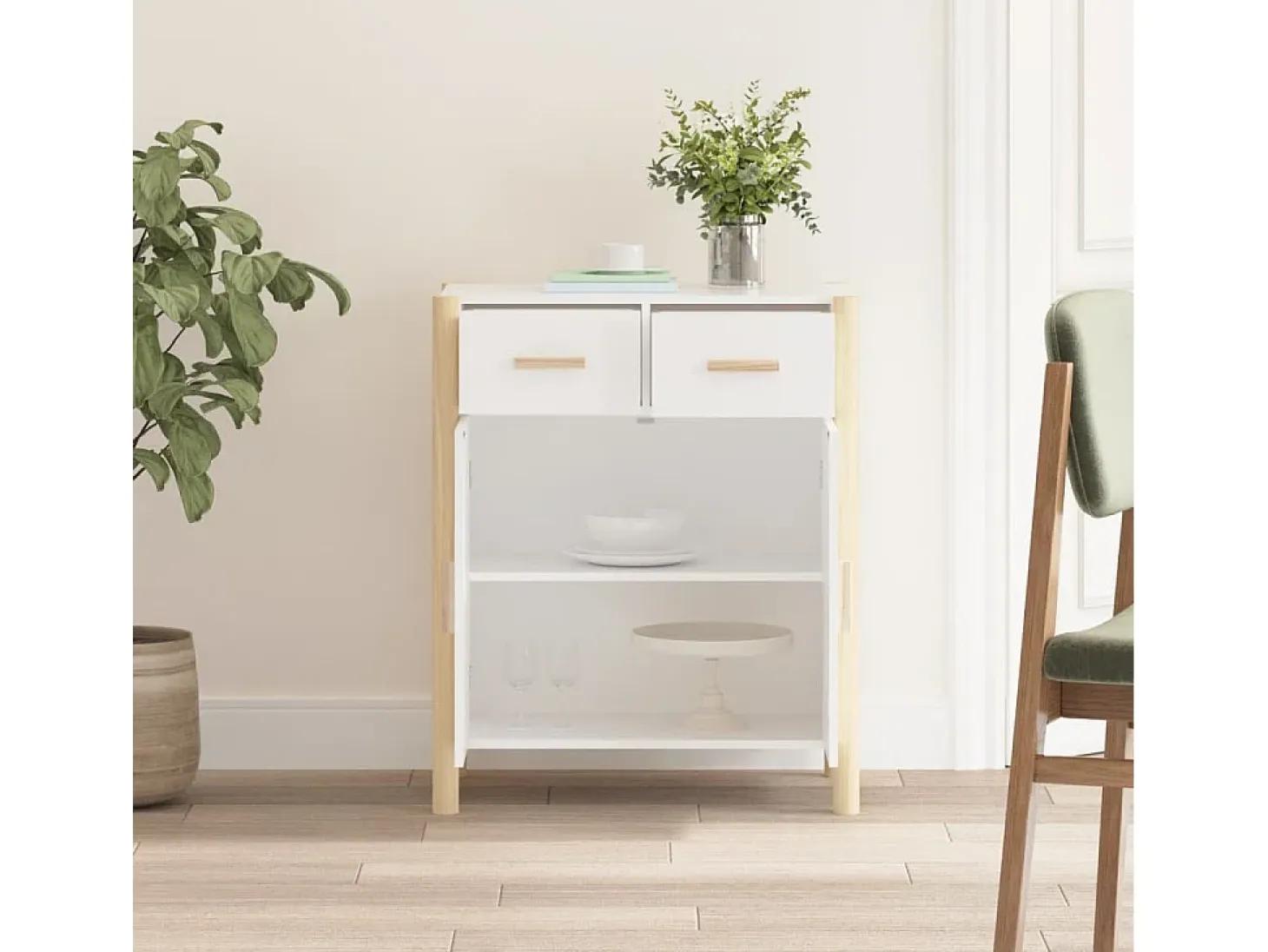 Aparador de madera contrachapada blanco 62x38x75 cm