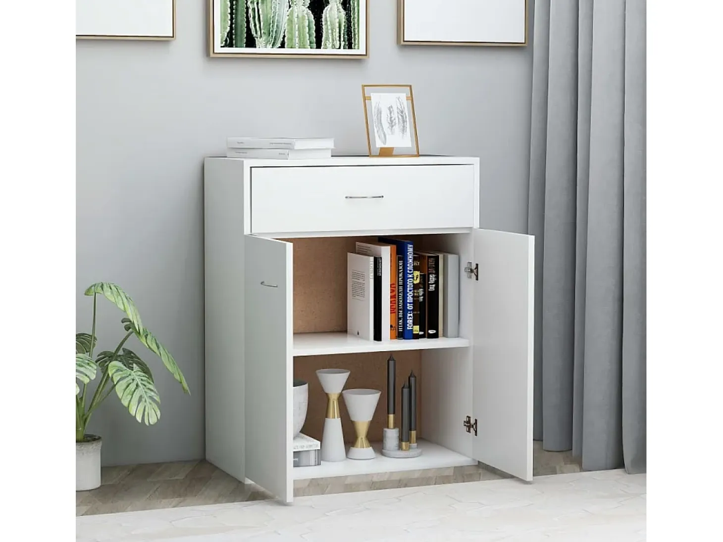 Aparador de madera contrachapada blanco 60x30x75 cm